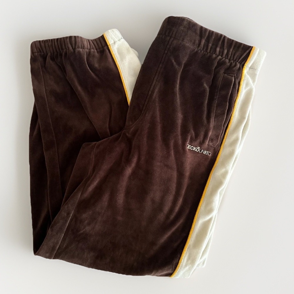 Brown Velour Ecko Unltd Track Pants Joggers Y2K Hip Hop Streetwear XXL Zip Leg